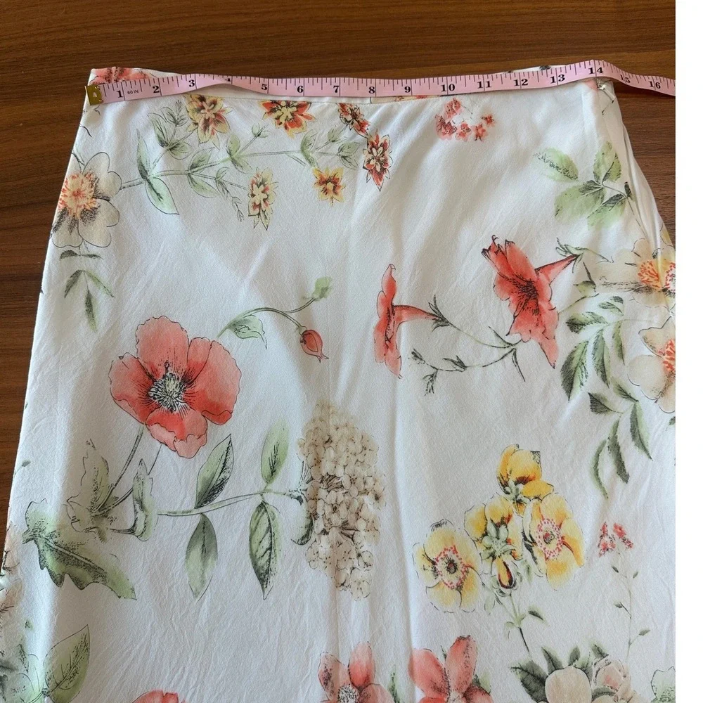 Y2K Silk Asymmetrical Hem Midi Skirt Spenser Jeremy 8 White Floral  Fairycore